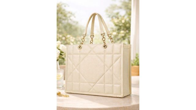Off White Geometric Embellished Tote With 16-Inch Support