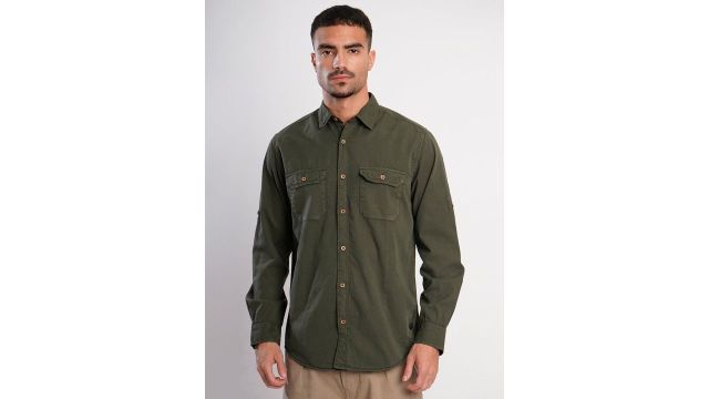 Men Olive double pocket Regular Fit Pure Cotton Casual Shirt