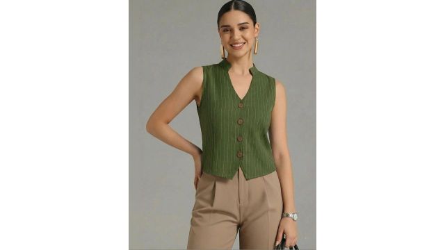 Striped Mandarin Collar Top