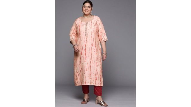 Extra Love By Libas Plus Size Women Abstract Printed Straight Calf Length Kurta