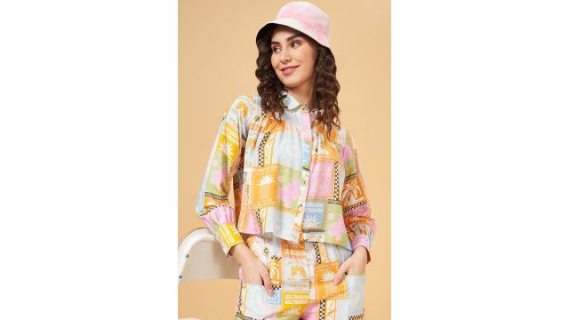 People Multi-coloured Printed All - Over Casual Full Sleeves Shirt Collar Women Relaxed Fit Shirt