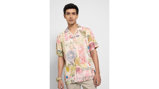 People Multi-coloured Printed Casual Half Sleeves Shirt Collar Men Relaxed Fit Casual Shirt
