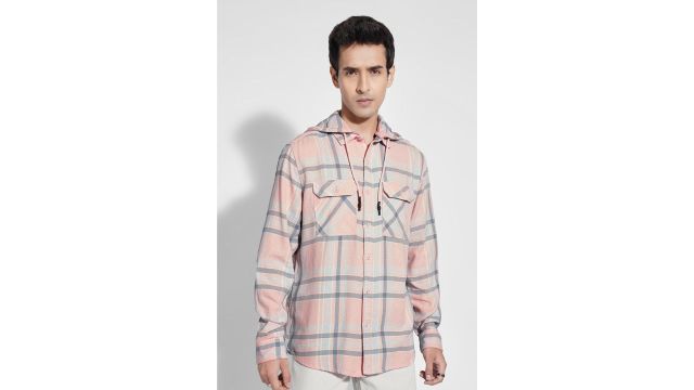 Pink Check Shirt with Detachable Hoodie