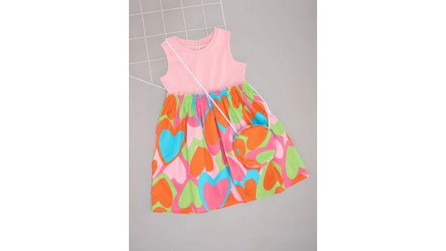 Pink Printed All - Over Knee Length Casual Girls Regular Fit Dress
