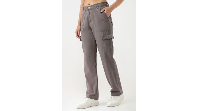 Medium Grey Solid Full Length Casual Women Relaxed Fit Trousers
