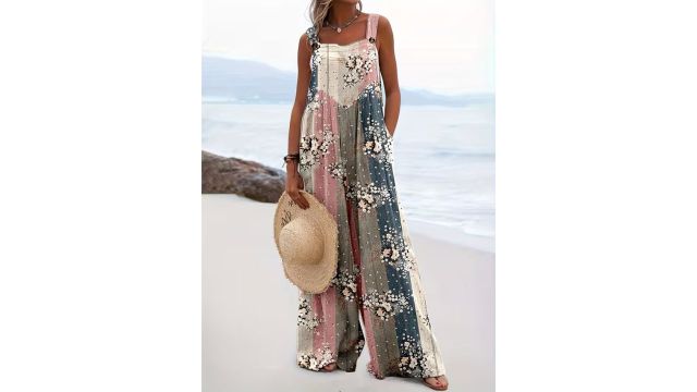 Plus Size - Plus Size - Floral Print Overalls