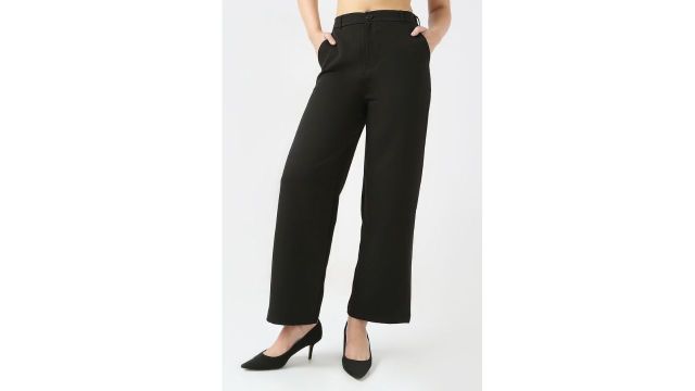 Black Solid Ankle Length Casual Women Relaxed Fit Trouser