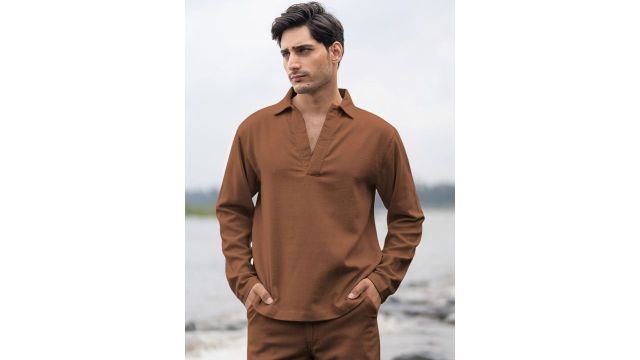 Powerlook's brown textured solid shirt