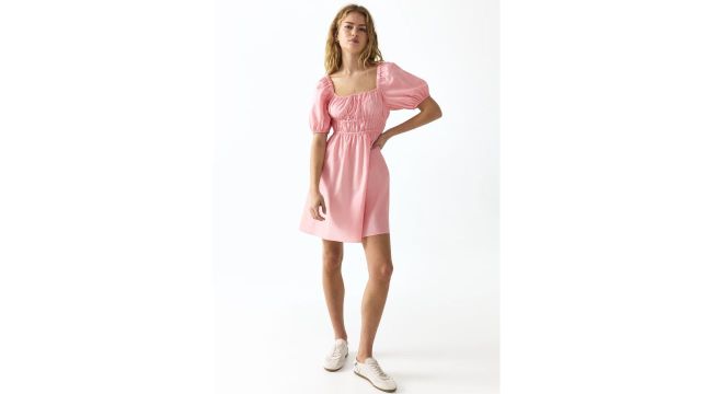 Puff-sleeved Poplin Dress