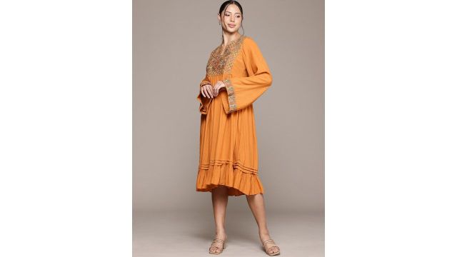 Ritu Kumar Flared Sleeve Crepe Midi Oversized Dress 