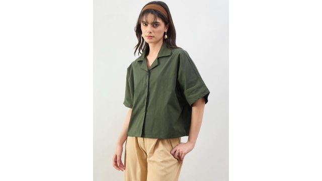 SASSAFRAS BASICS' olive green solid shirt