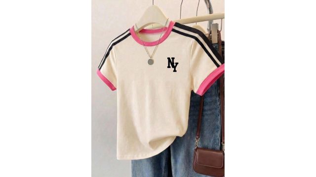 SHEIN Teen Girl Y2k T-Shirts,American Vintage New York Logo Graphic Short Sleeve Tee