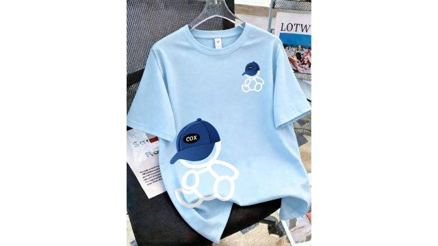 Teenage Boys' Clothing, Children's Wear, T-Shirt With Bear Wearing Hat Pattern