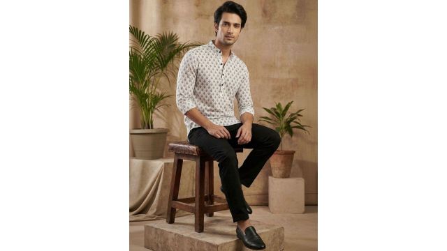 Bought First white geometric printed kurta