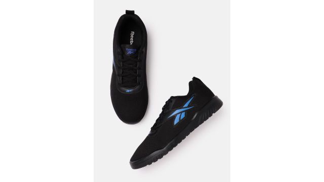Black and Blue Walking Shoe With Recycled Fibers