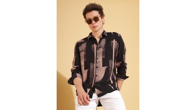 HERE&NOW black and beige geometric printed shirt