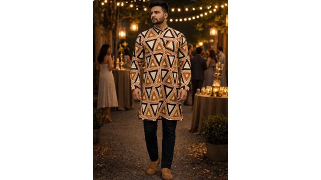 NATURALFAB cream geometric printed kurta