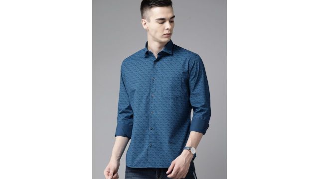 Park Avenue teal blue printed shirt