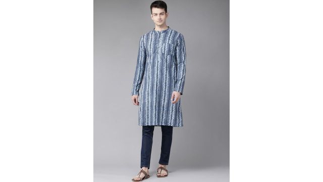 See Designs blue geometric print kurta