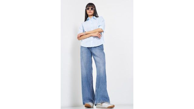 People Blue Washed Wide Leg Jeans