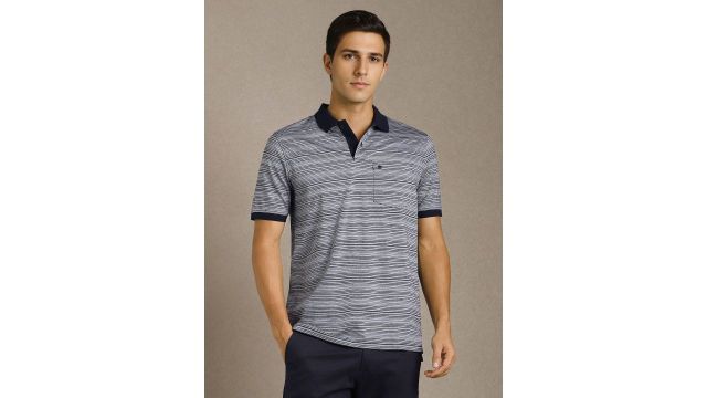 Men Striped Polo Collar Cotton T-shirt