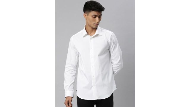Men I Love U White Slim Fit Opaque Shirt