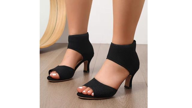 Women'S Knitted Breathable Fabric Mid Heel Sandals 