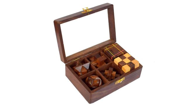 Wood Art Store 6-in-One Wooden Puzzle Games Set