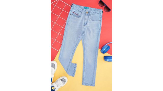 YU Light Blue Solid Mid Rise Casual Boys Slim Fit Jeans