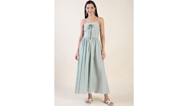 Aayu Checked Fit & Flare Maxi Dress 