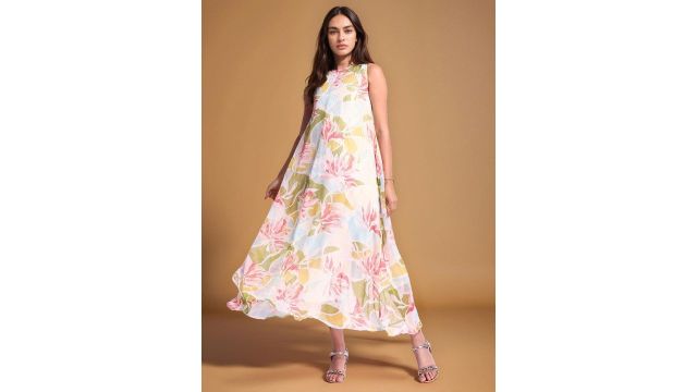 All about you Floral Print Chiffon A-Line Maxi Dress 