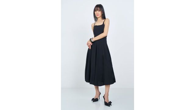 Honey Black Textured Strappy Fit & Flare Midi Dress
