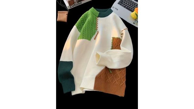 Men'S Color Block Cable Sweater