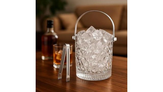 900 ml Glass Ice Bucket with Steel Handle and Tong