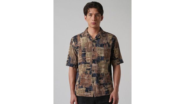 Banana Club Abstract Printed Cuban Collar Feather Shirt