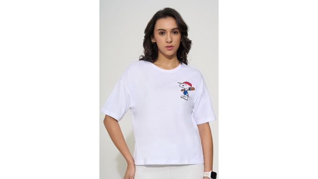 Ajile White Snoopy Baseball Graphic Oversized T-shirt