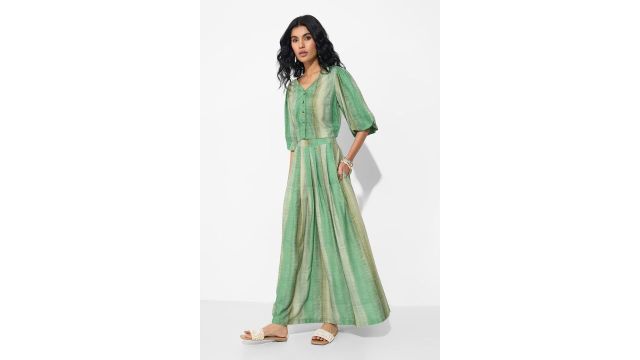 Akkriti Green Monotone Banded Skirt