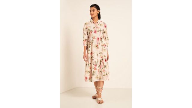 Akkriti Pink Printed Below Knee Length Casual Women Regular Fit Dress