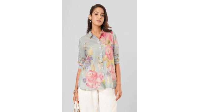 Akkriti Sage Floral Print Shirt Tunic