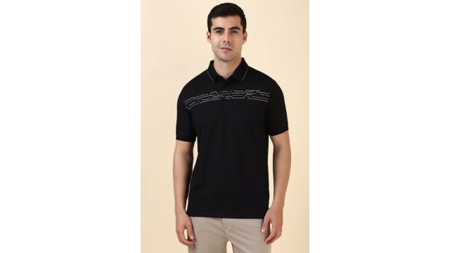 Allen Solly Black Printed Casual Half Sleeves Polo Collar Men Regular Fit T-Shirt