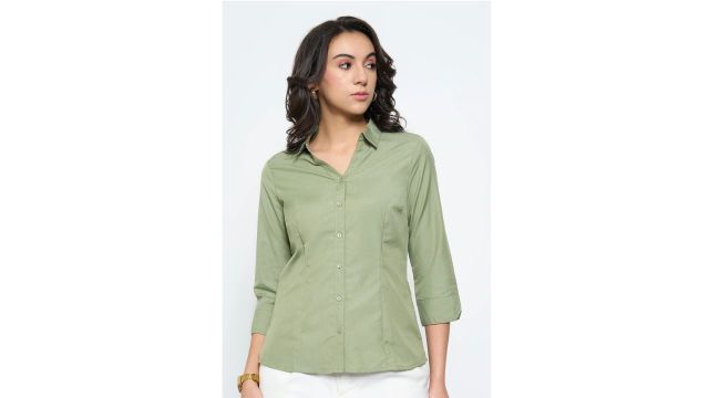 Annabelle Olive Solid Tailored Formal Shirt