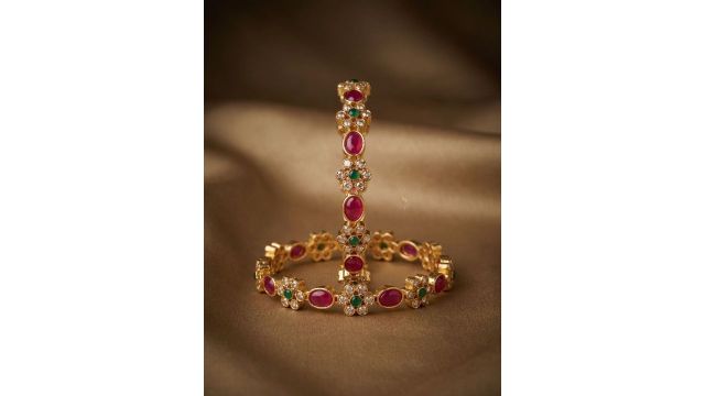 Anouk Set of 2 Gold-Plated Stone Studded & Beaded Bangles
