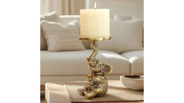 BEHOMA Aluminium Elephant Pillar Candle Holder
