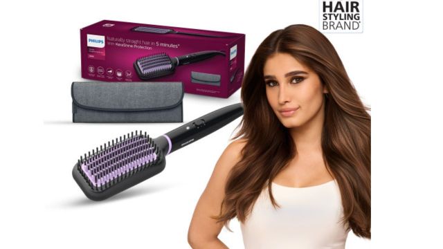 BHH896 Hair Straightener Brush with Kerashine Care - Black