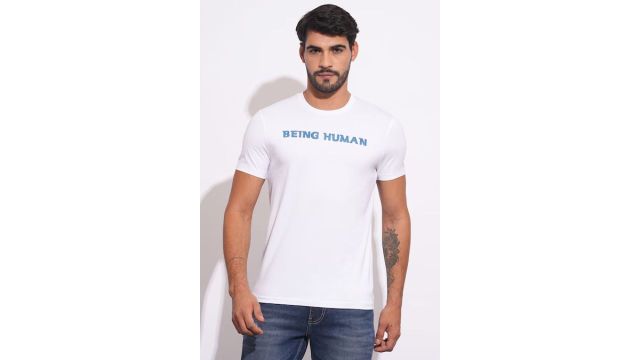 Being human White Printed Casual Half Sleeves Round Neck Men Slim Fit T-Shirt