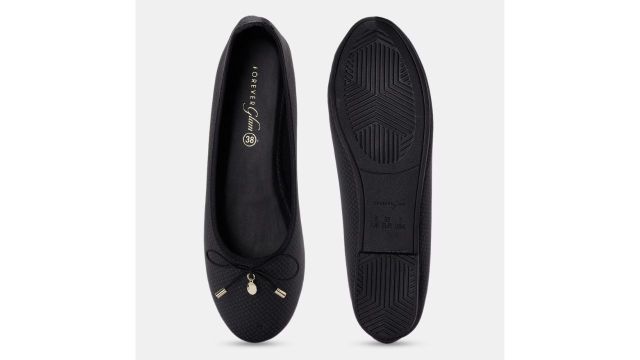 Black Embossed Bow Detailed Ballerinas