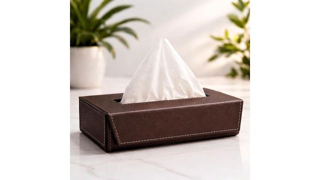 Brown Vegan Leather Tissue Box Holder