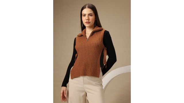 Chemistry Ribbed Tie Up Poncho