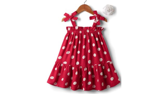 CrayonFlakes Girls Polka Dot Printed Tiered Shoulder Straps A-Line Dress