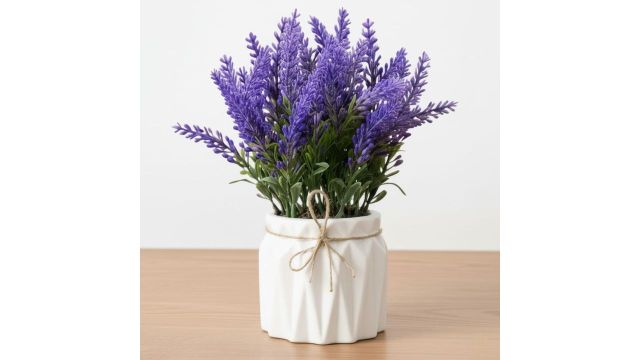 Dekorly Artificial Lavender Plant with White Colour Pot
